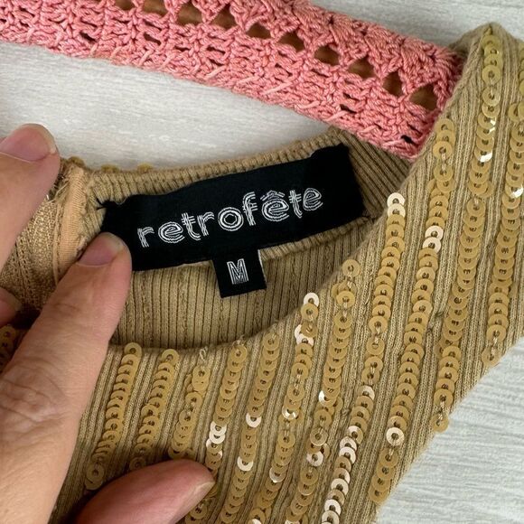 Retrofete Audra Sequin Racer Back Knit Cropped Top - Picture 6 of 7